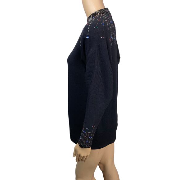St. John $590 Black Gold Pailette Colorful Rhinestone Starburst Sweater SZ S - Picture 5 of 14